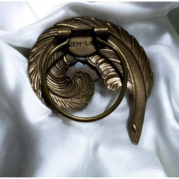 VTG 70s Jeri-Lou Gold-Tone Feather Scarf Clip Brooch Glass Stone Art Nouveau - Picture 3 of 5